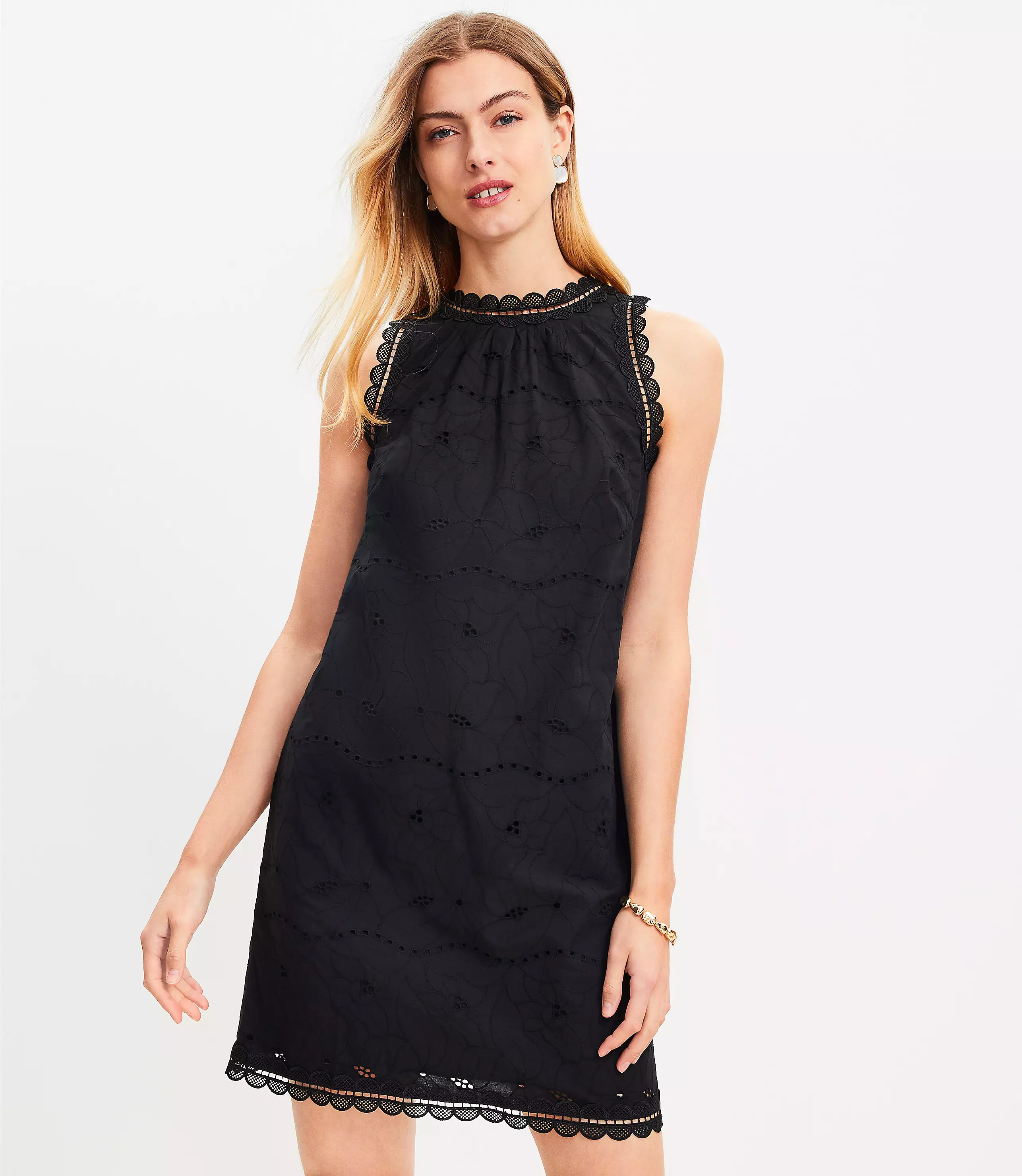 Eyelet Lace Trim Shift Dress | LOFT