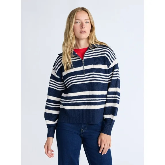 Free Assembly Women's and Women's Plus Half Zip Sweater with Long Sleeves, Midweight, Sizes XS-4X | Walmart (US)