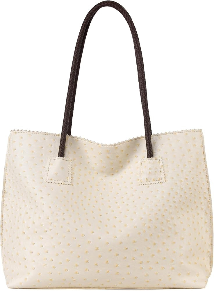Milan Chiva Tote Bag for Women with Zipper Large Ostrich Vegan Leather Shoulder Purses and Handba... | Amazon (US)