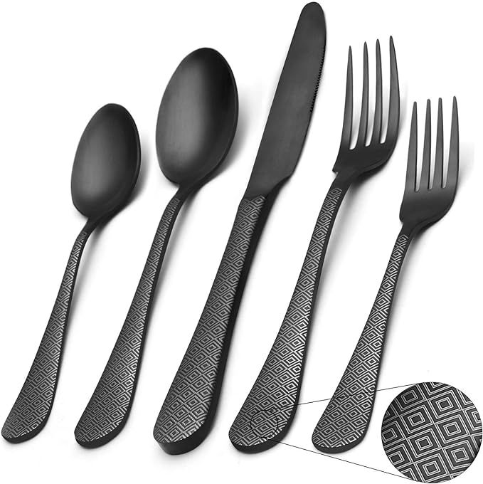 Matte Black Silverware Set , Satin Finish 20-Piece Stainless Steel Flatware Set,Kitchen Utensil S... | Amazon (US)