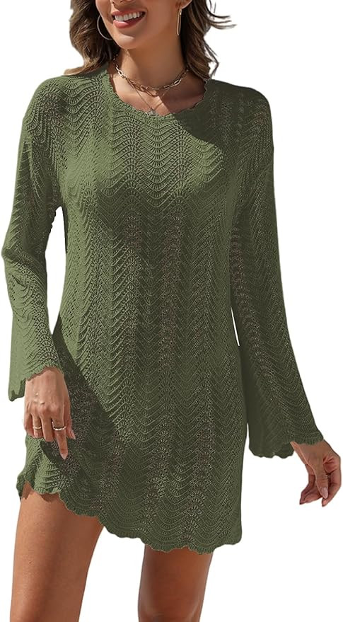 VIMPUNEC Crochet Swimsuit Coverup for Women Summer Bathing Suit Cover Ups Swimwear Beach Dress | Amazon (US)