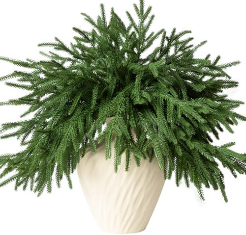 12 Pcs Artificial Norfolk Pine Branches - 18" Faux Christmas Greenery Stems Realistic Winter Gree... | Amazon (US)