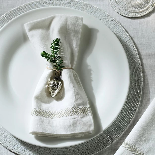 Silver Feather Embroidered Napkins – Set of 4 | The White Company US