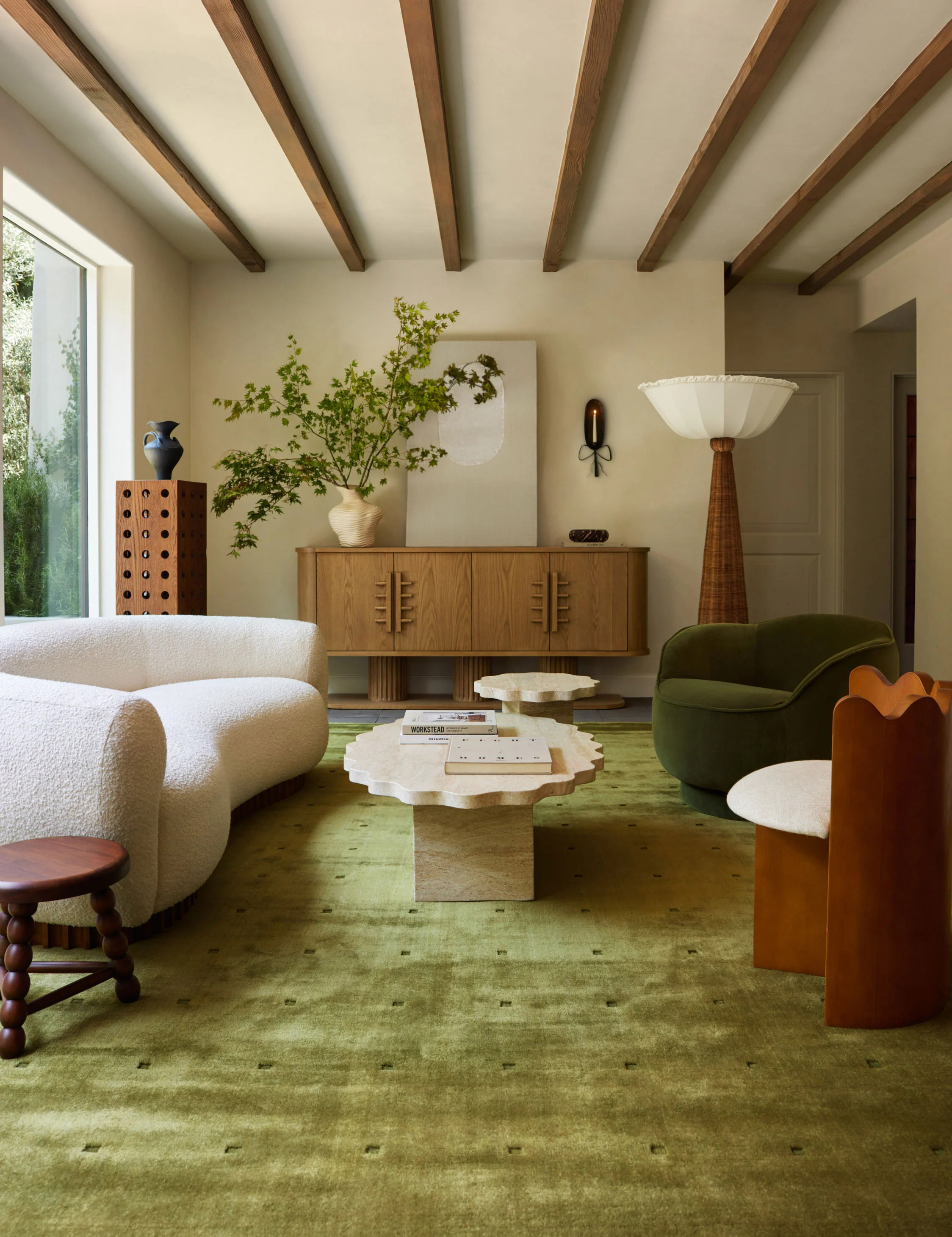 Scalloped Indoor / Outdoor Coffee Table by Sarah Sherman Samuel, Beige Marble | Lulu and Georgia 