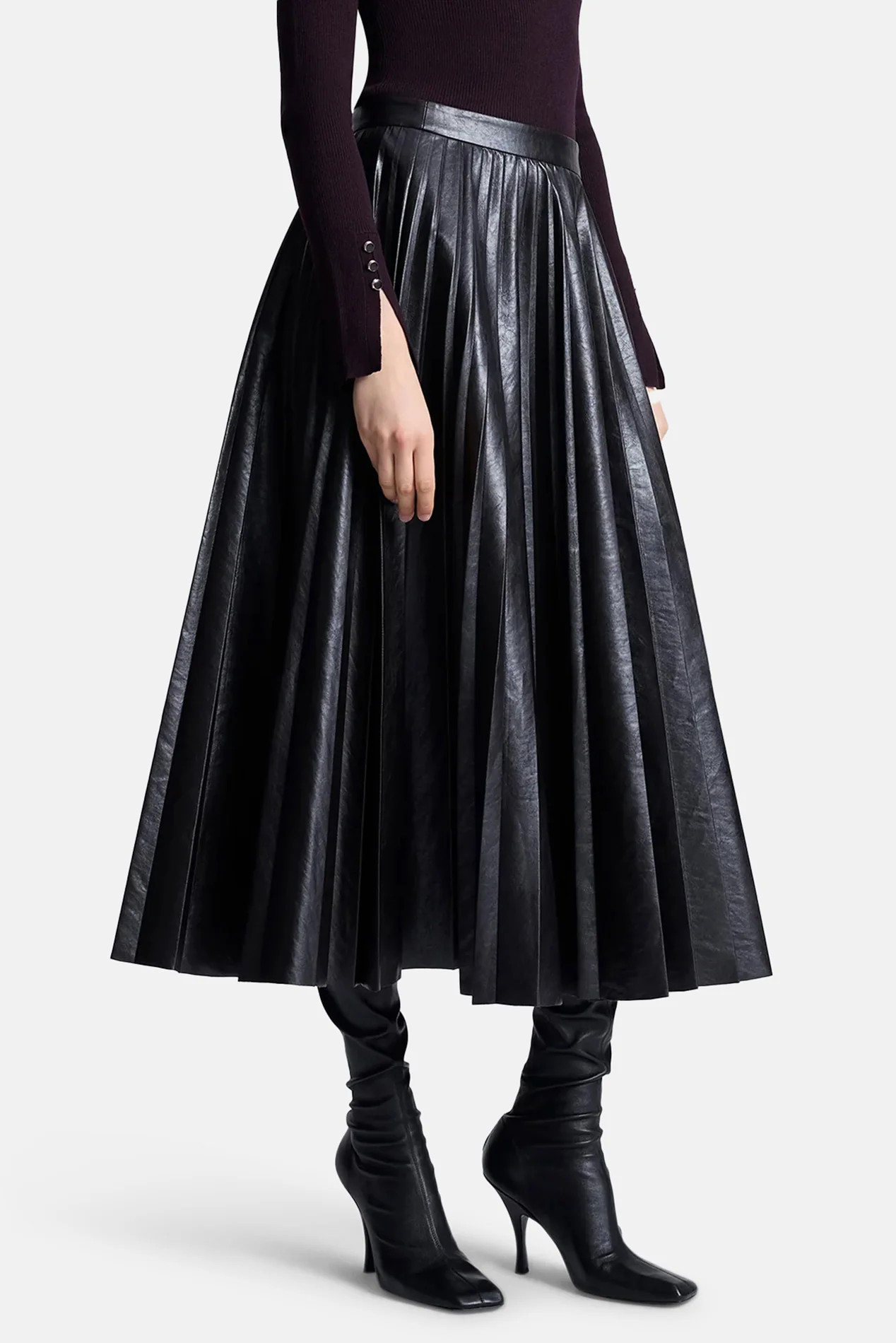 Etta Vegan Leather Midi Skirt Brown | Blue & Cream