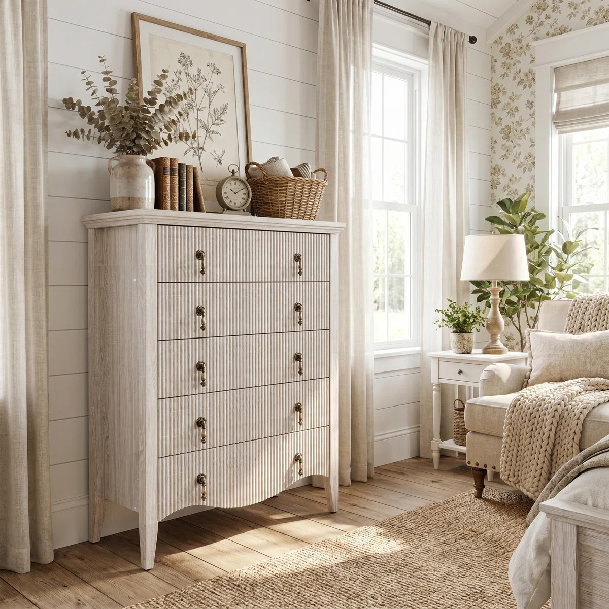 Avenall 5-drawer Dresser With Fluted Design, Mid-century Modern Tall Chest Of Drawers, Vintage Fa... | Wayfair North America