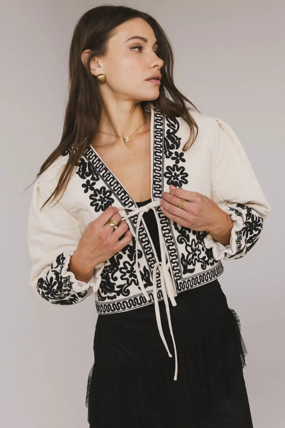 Benja Embroidered Jacket in Ivory | Böhme US