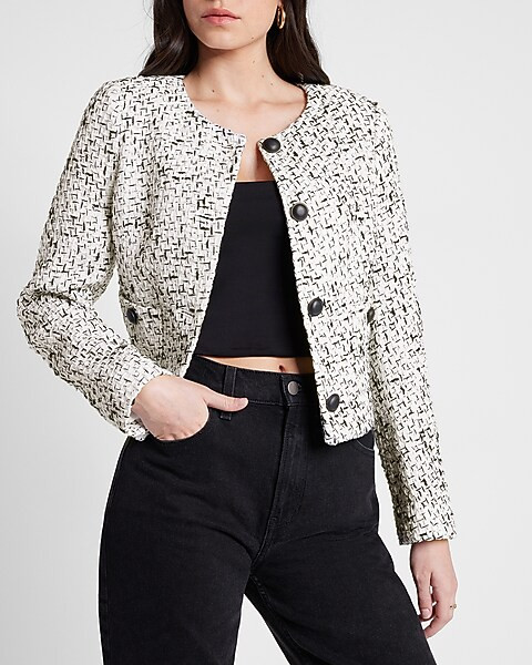 Black And White Cropped Tweed Jacket | Express