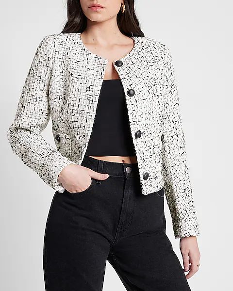 Black And White Cropped Tweed Jacket | Express