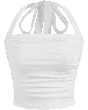 SOLY HUX Women's Ruched Halter Y2K Crop Tops Tie Back Sleeveless Slim Fit Cami Tops | Amazon (US)