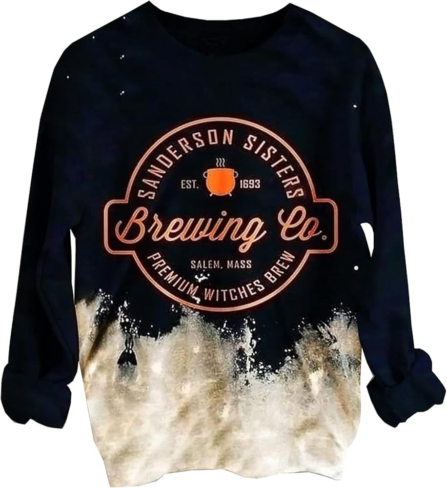 Reverse Tie Dye Halloween Sweatshirt for Women Sanderson Sister Bleached Graphic Tees Funny Long ... | Amazon (US)
