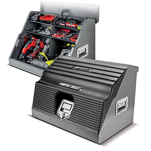 Powerbuilt 26 In. Portable Slant Front Power Tool Locker Toolbox with Power Drill Slots, Storage Compartments, 16 Ga. Steel, Chrome Hardware, Weather-Resistant Locking Polymer Lid, Gas Struts, 941805E | Amazon (US)