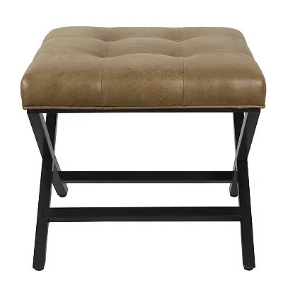 Brown Faux Leather Tufted X-Frame Bench | Kirkland's Home
