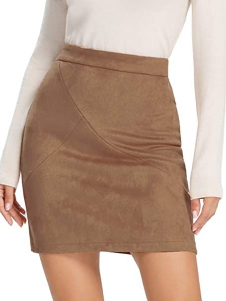 Simplee Women's High Waist Faux Suede Mini Bodycon Skirt | Amazon (US)