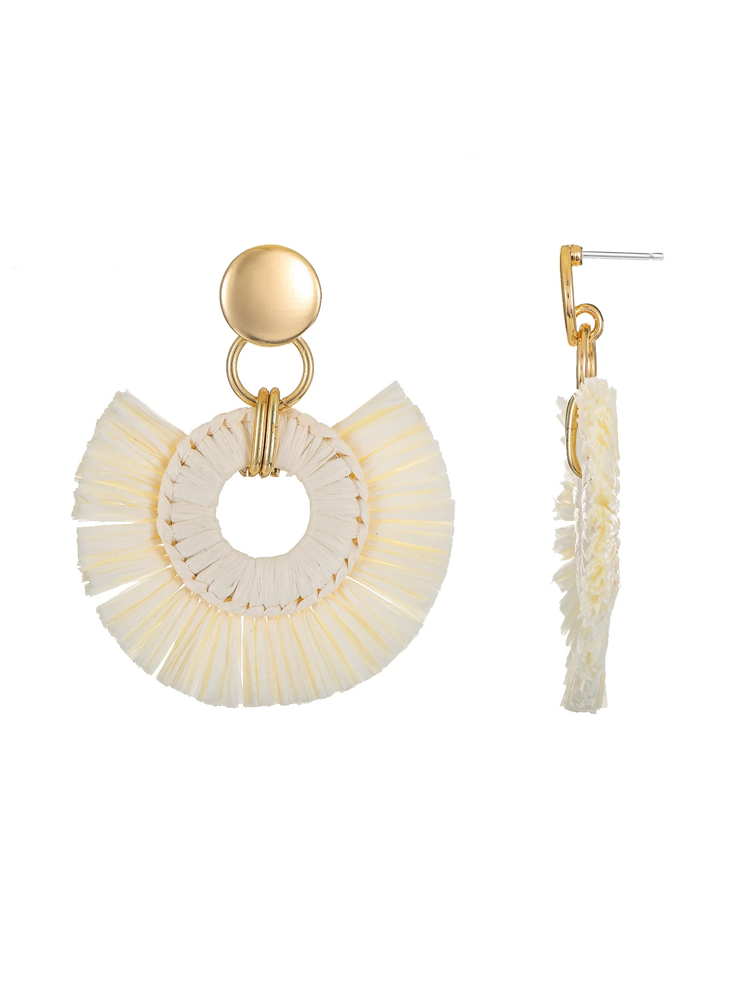 Time and Tru Woven Raffia and Goldtone Earring, Ivory, 1 Pair | Walmart (US)
