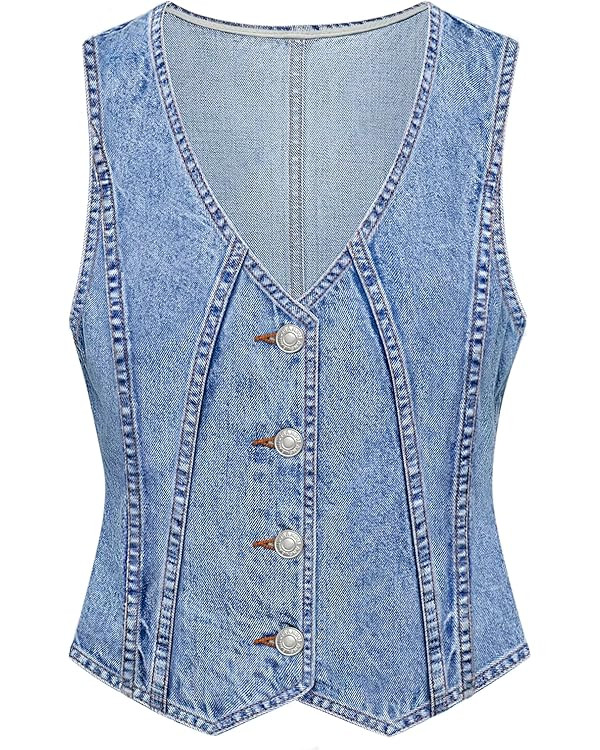 LYHIPSS Denim Vest Women V Neck Jean Vest Tops for Women Sleeveless Button Down Summer Outfit Den... | Amazon (US)
