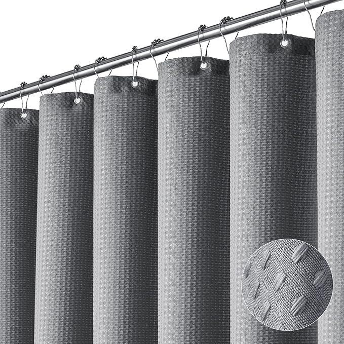 Dynamene Grey Fabric Shower Curtain for Bathroom - Waffle Weave Textured Heavy Duty , 256GSM Hote... | Amazon (US)