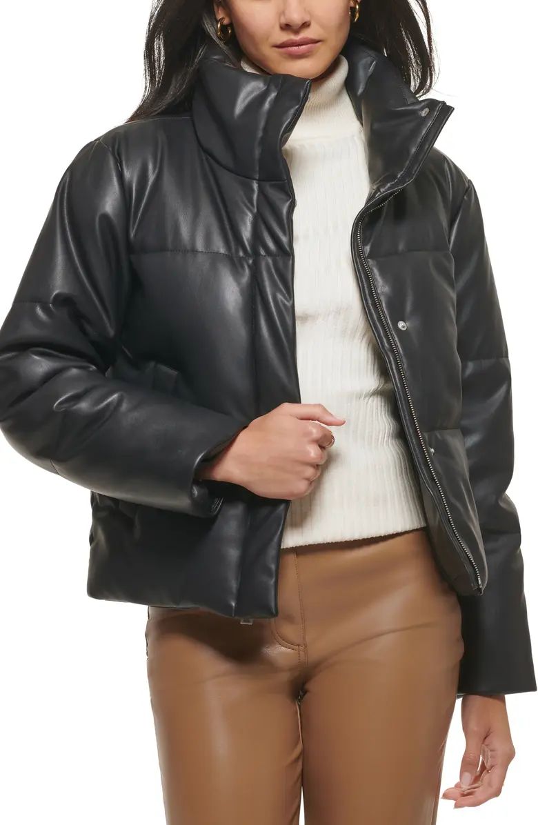 Water Resistant Faux Leather Puffer Jacket | Nordstrom