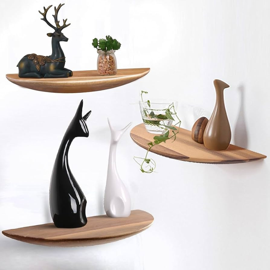 MornHalo 14” Acacia Wood Floating Wood Shelves Set of 3, Wood for Bedroom, Living Room, Bathroo... | Amazon (US)