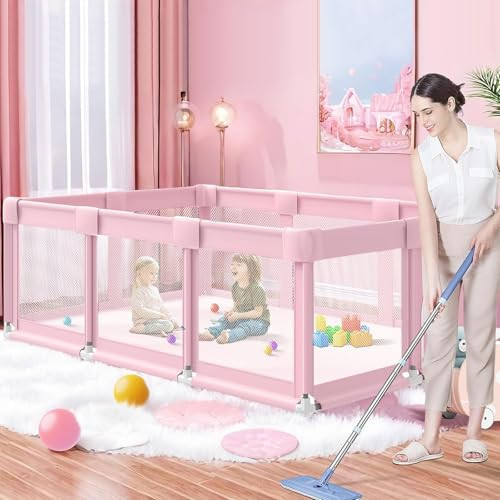Pink Large Baby Playpen, Playpen 74x50 for Girl, Large Baby Play Yards Indoor & Outdoor, Sturdy Safety Girls Play Pen with Soft Breathable Mesh, Toddlers Activity Center with Anti-Slip Base | Amazon (US)
