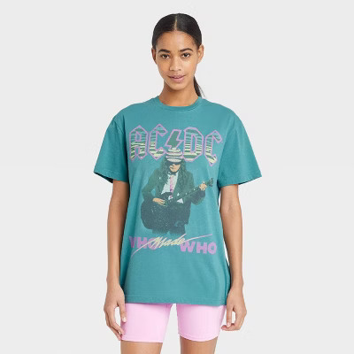 Women's AC/DC Short Sleeve Oversized Graphic T-Shirt - Blue | Target