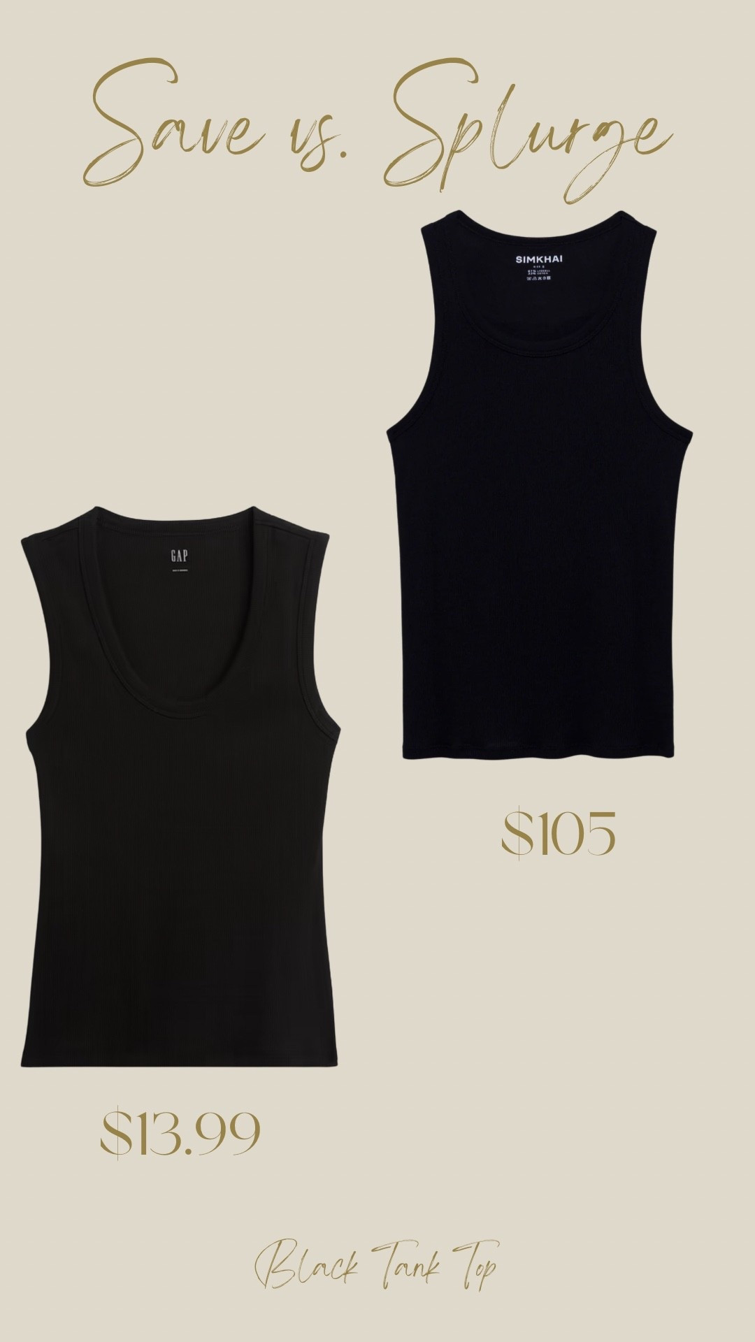 You can purchase this black tank from Simkhai for $105 orrr this one from GAP for $13.99.

#LTKSeasonal #LTKActive #LTKSaleAlert