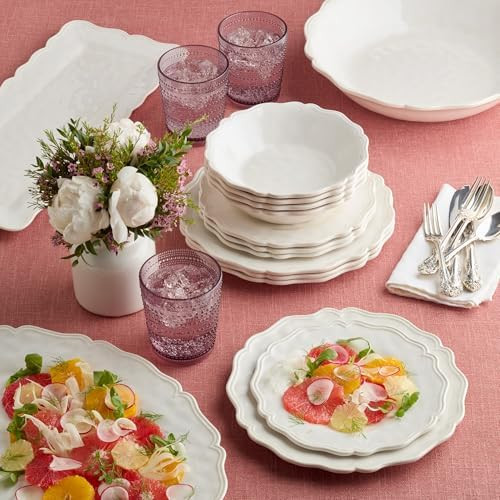 Isabella Cream 12-Piece Melamine Dinnerware Set for 4 – Crackle Glaze Plates & Bowls with Scall... | Amazon (US)
