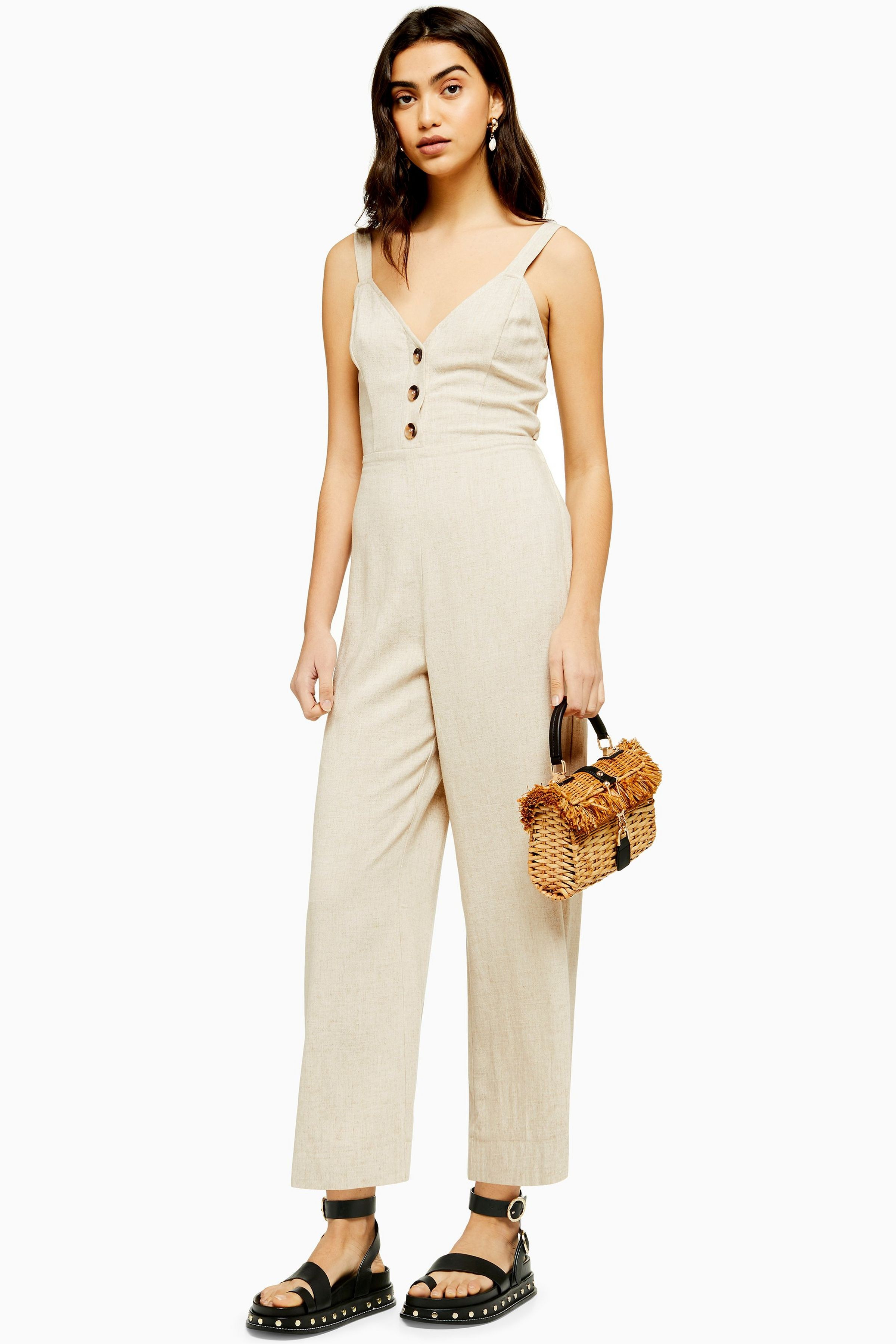 Tie Back Jumpsuit with Linen | Topshop UK