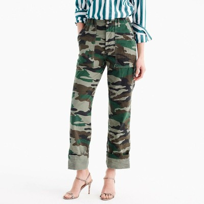 NWT J.Crew Camouflage Foundry in Green Camo Print Wide Straight Pants 0 x 30 | eBay US