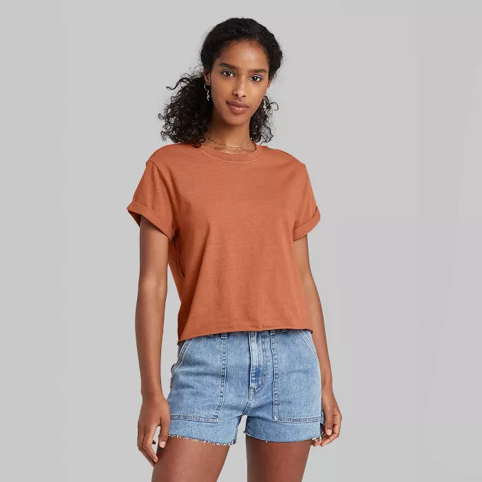Women's Short Sleeve Roll Cuff Boxy T-Shirt - Wild Fable™ | Target