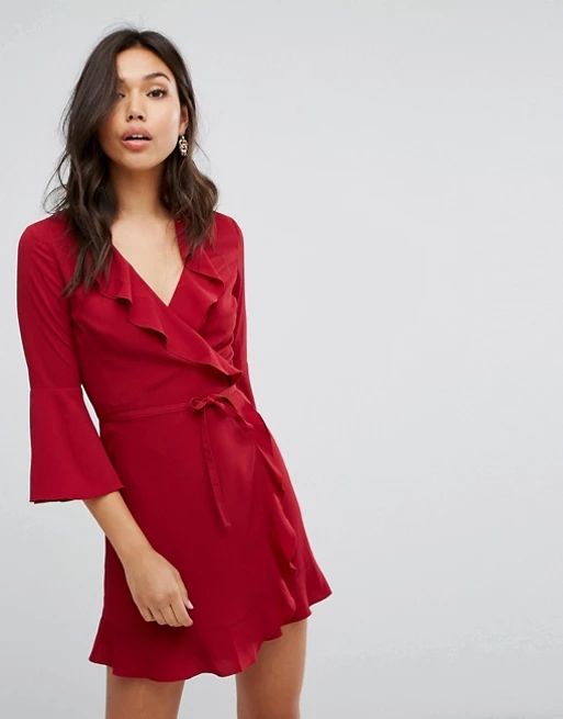 Outrageous Fortune Ruffle Wrap Dress With Fluted Sleeve | ASOS UK