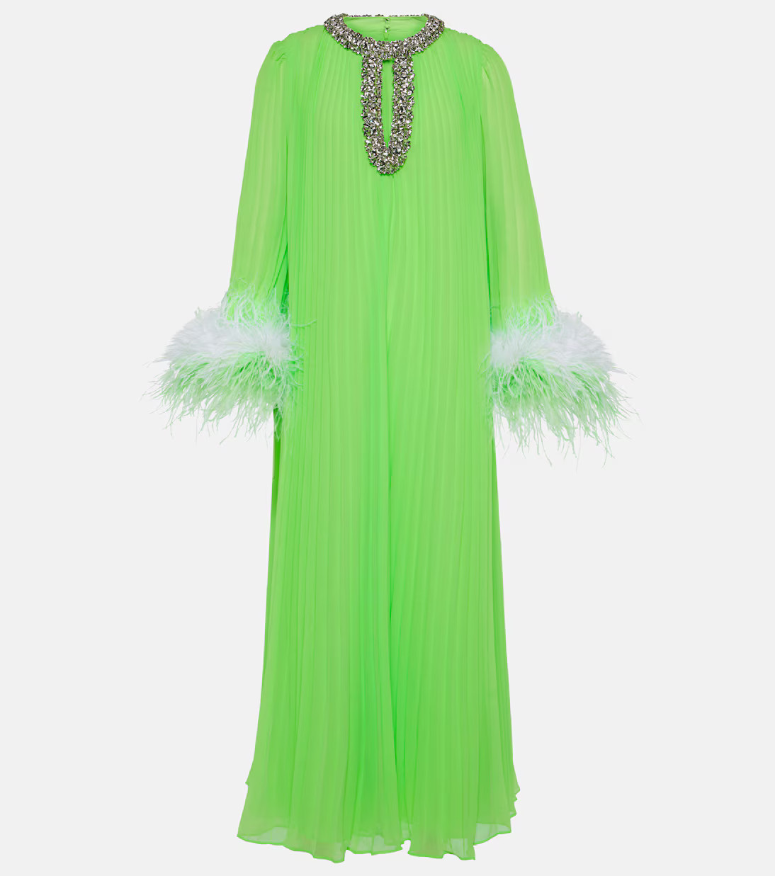 Pleated feather-trimmed chiffon gown | Mytheresa (US/CA)