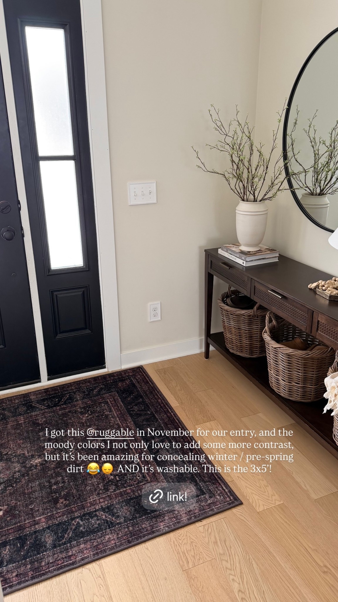 I got this Ruggable in November for our entry, and the moody colors I not only love to add some more contrast, but it’s been amazing for concealing winter / pre-spring dirt 😂🙂‍↕️ AND it’s washable. This is the 3x5’!

Discount code is TAYLORB15

#LTKmomlife #LTKSaleAlert #LTKHome