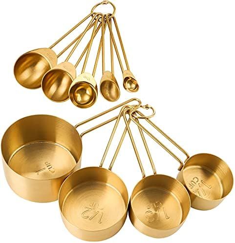 Gold Measuring Cups and Spoons Set - Stackable, Stylish, Sturdy 8-Piece Gold Measuring Cups and Gold | Amazon (US)
