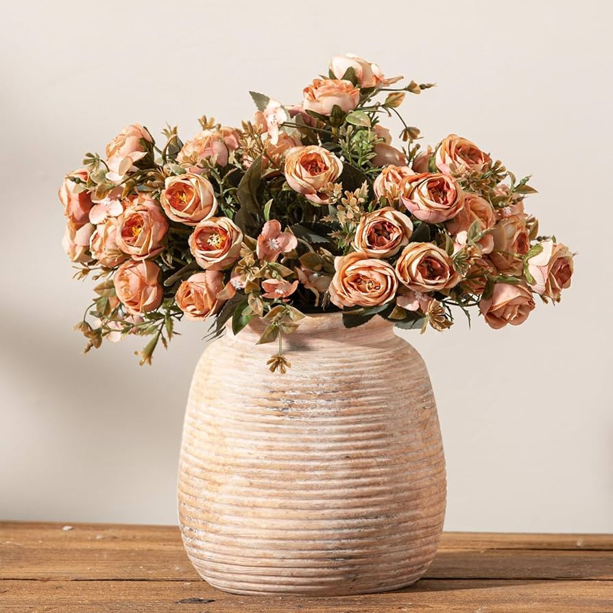 Ceramic Flowers Rustic Vase, Neutral Pottery Farmhouse Vases Home Decor, 7.48" Terracotta Pampas ... | Amazon (US)