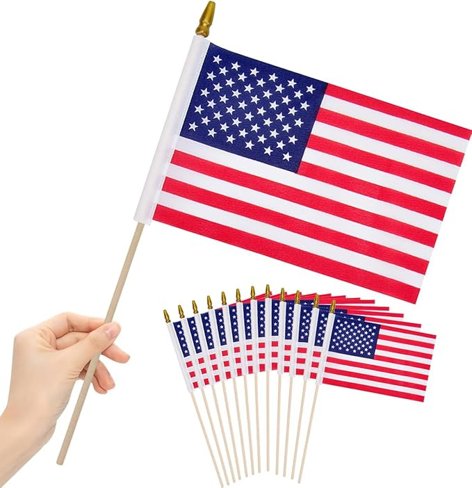 American Flags for Outside, 12 Pcs 8x12 Inch American Flags on Stick, Vivid Color US Handheld Fla... | Amazon (US)