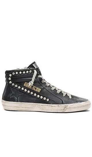 Golden Goose Slide Sneaker in Black Leather Studs | Revolve Clothing (Global)