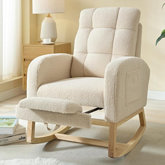 Modern Nursery Rocking Chair, Teddy Upholstered Rocking Chair with Footrest, Comfortable Rocker R... | Amazon (US)