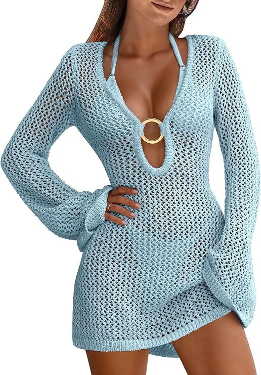 ANRABESS Women Beach Crochet Cover ups Summer Knit Swimwear Mesh Bathing Suit Hollow Out Dress 20... | Amazon (US)