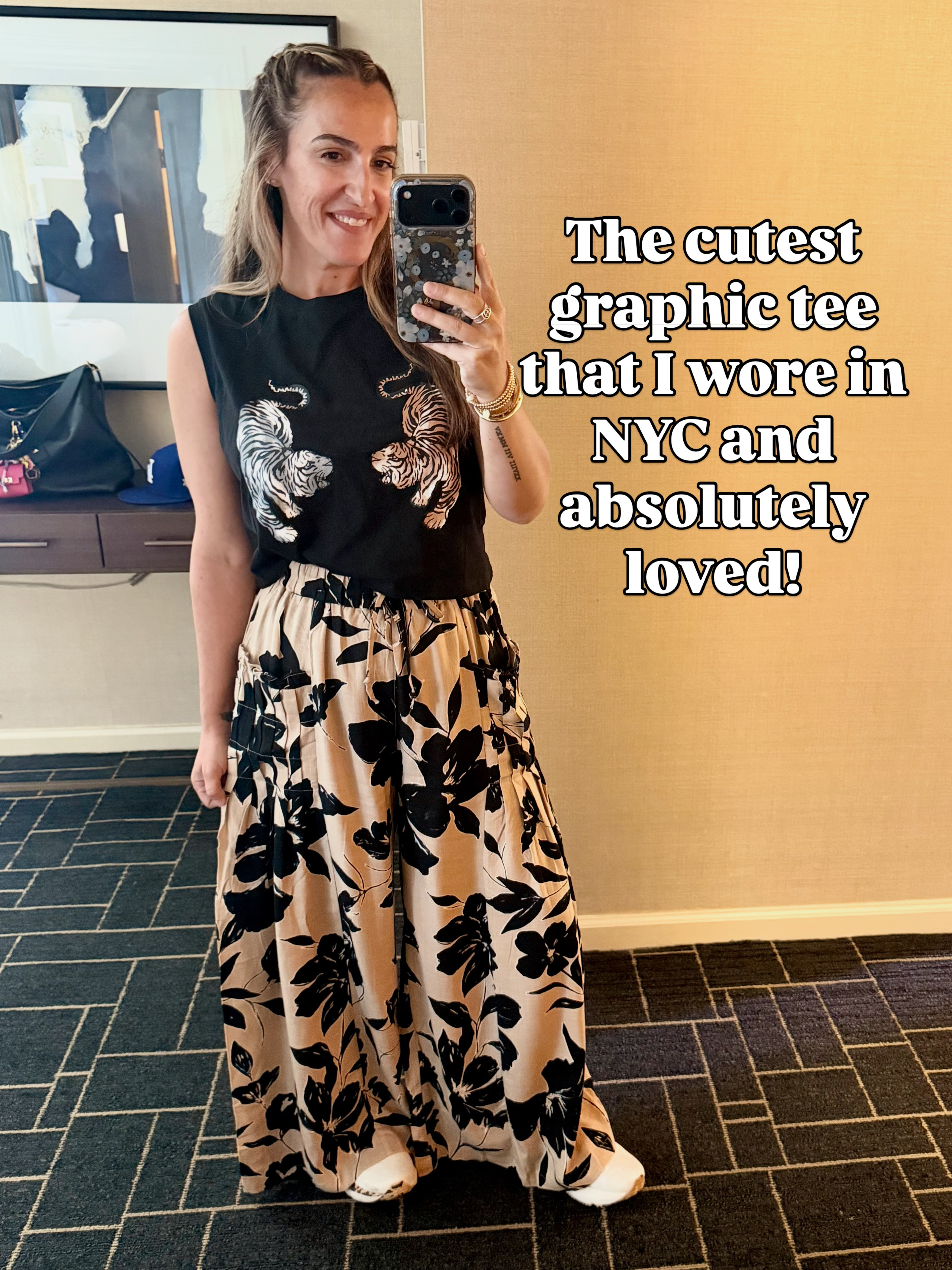 Wearing a medium in all. 
#chic #funoutfit #floralpants 

 #LTKootd #LTKOver40 #LTKMidsize