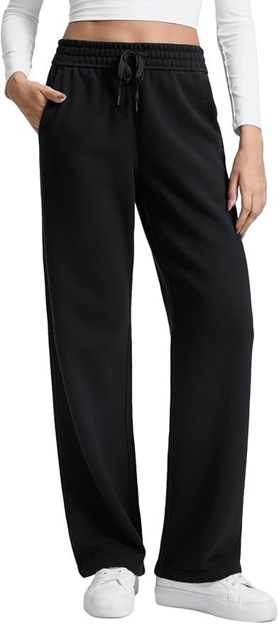 CRZ YOGA Cotton Fleece Lined Sweatpants Women 28"/30"/32" - Straight Leg Casual Lounge Pants with... | Amazon (US)