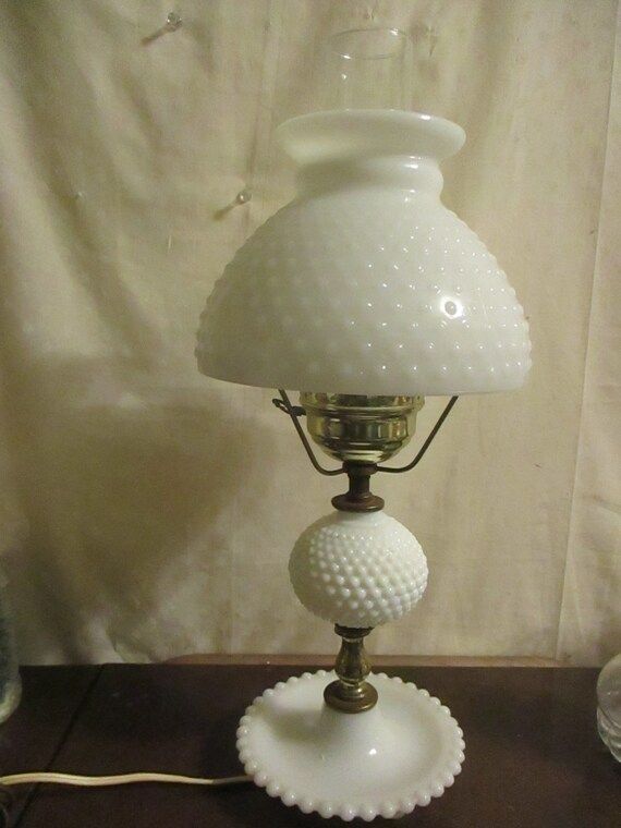 Milk Glass Table Lamp with White Hobnail and Hurricane Shade Vintage | Etsy (US)