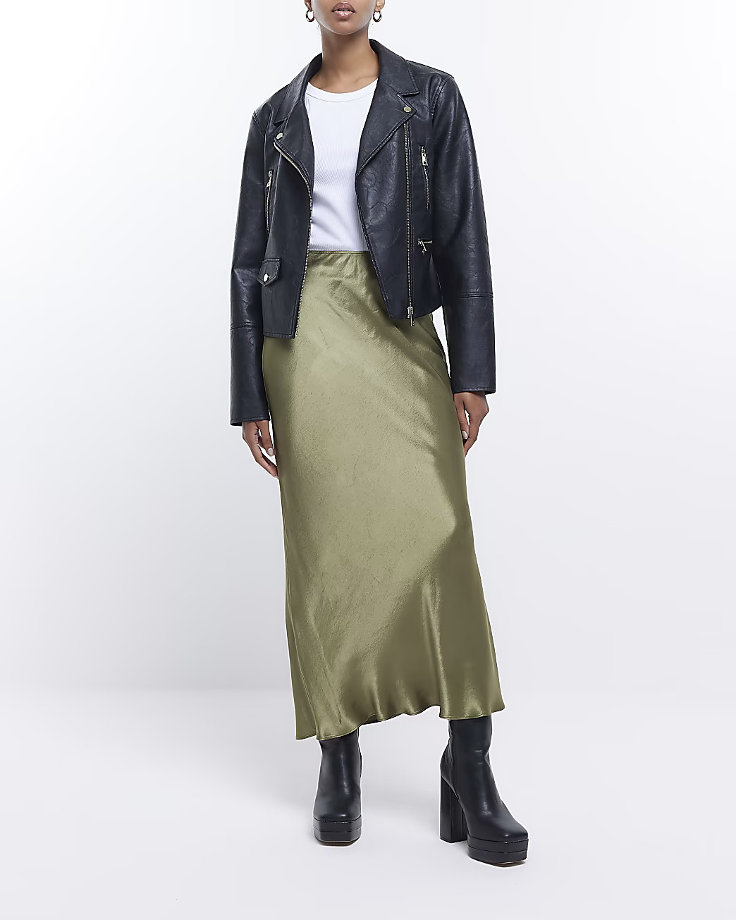 Khaki satin maxi skirt | River Island (UK & IE)