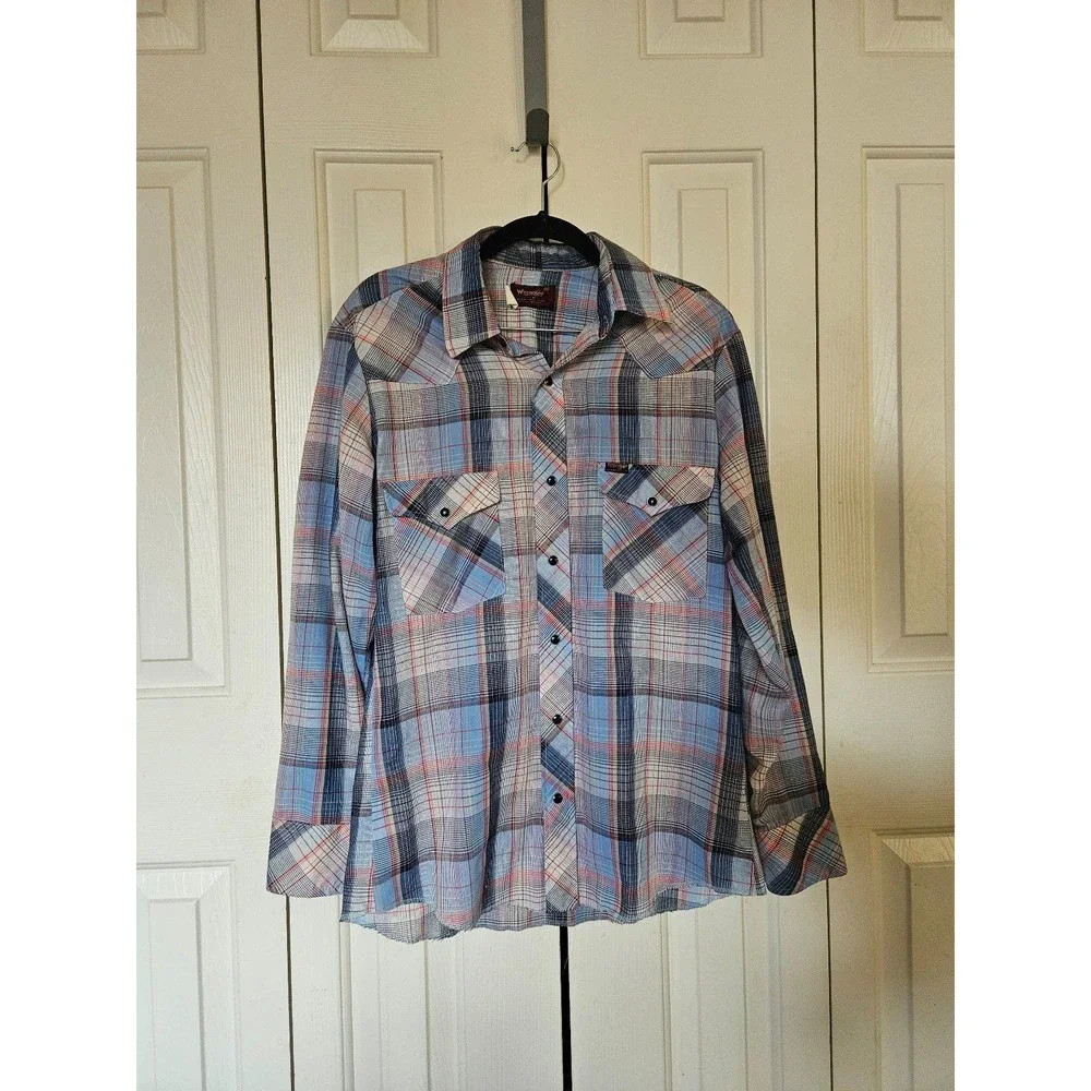 Vintage 60's Wrangler rip stop snap front plaid western shirt M white blue | Poshmark