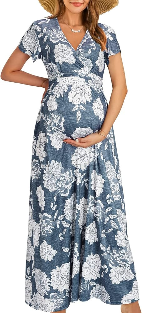 OUGES Maternity Maxi Dress Wrap Baby Shower Pregnancy Dresses for Photoshoot Maternity Outfits Su... | Amazon (US)