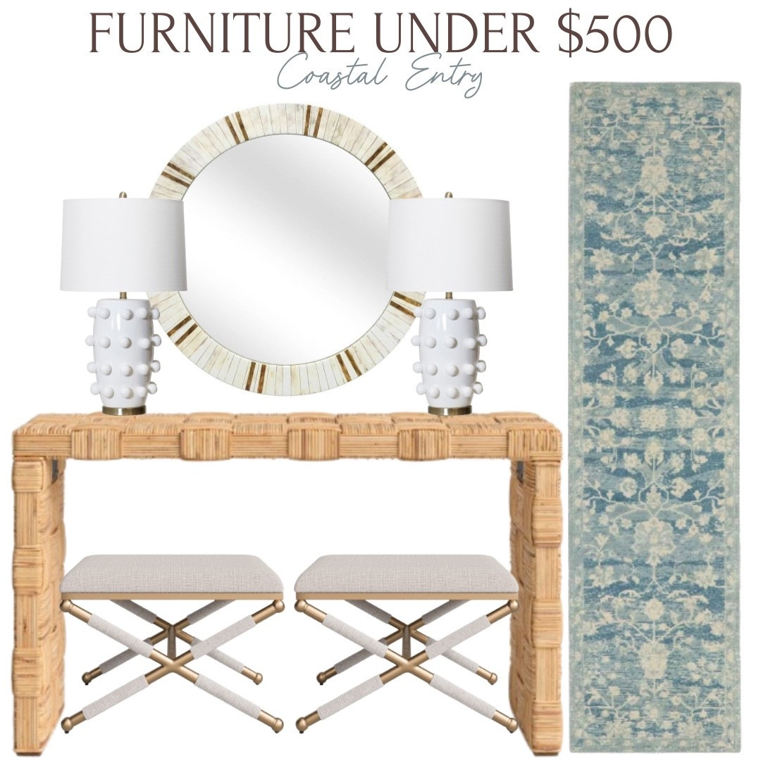 A classic, coastal entry design using all furniture finds under $500 🤍

#LTKHome #LTKSaleAlert