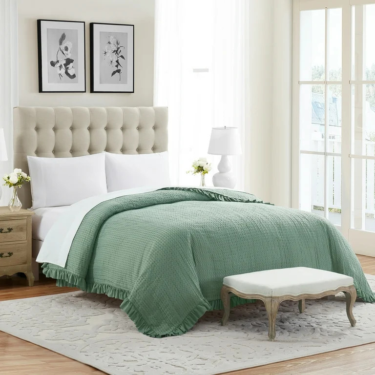 My Texas House Ella Green Waffle Woven Microfiber Bed Blanket, King | Walmart (US)