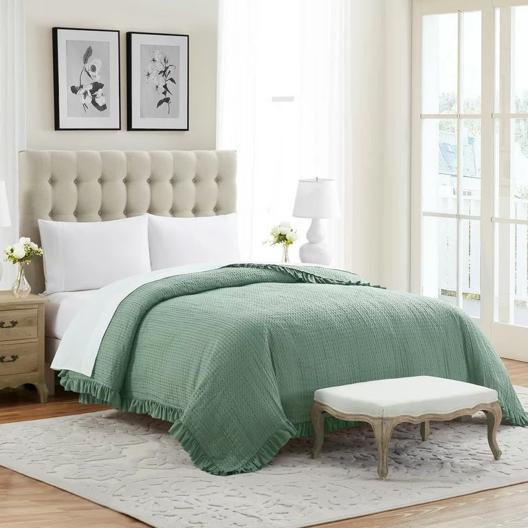 My Texas House Ella Green Waffle Woven Microfiber Bed Blanket, King | Walmart (US)