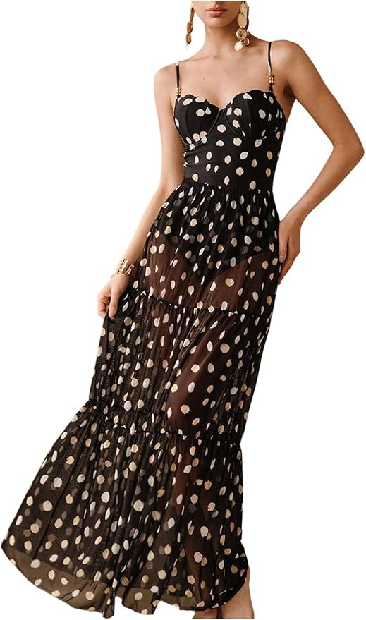 Women's One Piece Swimsuit with Cover Up Skirt Vintage Polka Dots Ruffle Underwire Bathing Suit B... | Amazon (US)