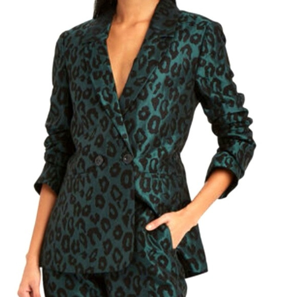 Anine Bing Madeleine Emerald Green & Black Leopard Jacquard Blazer | Poshmark